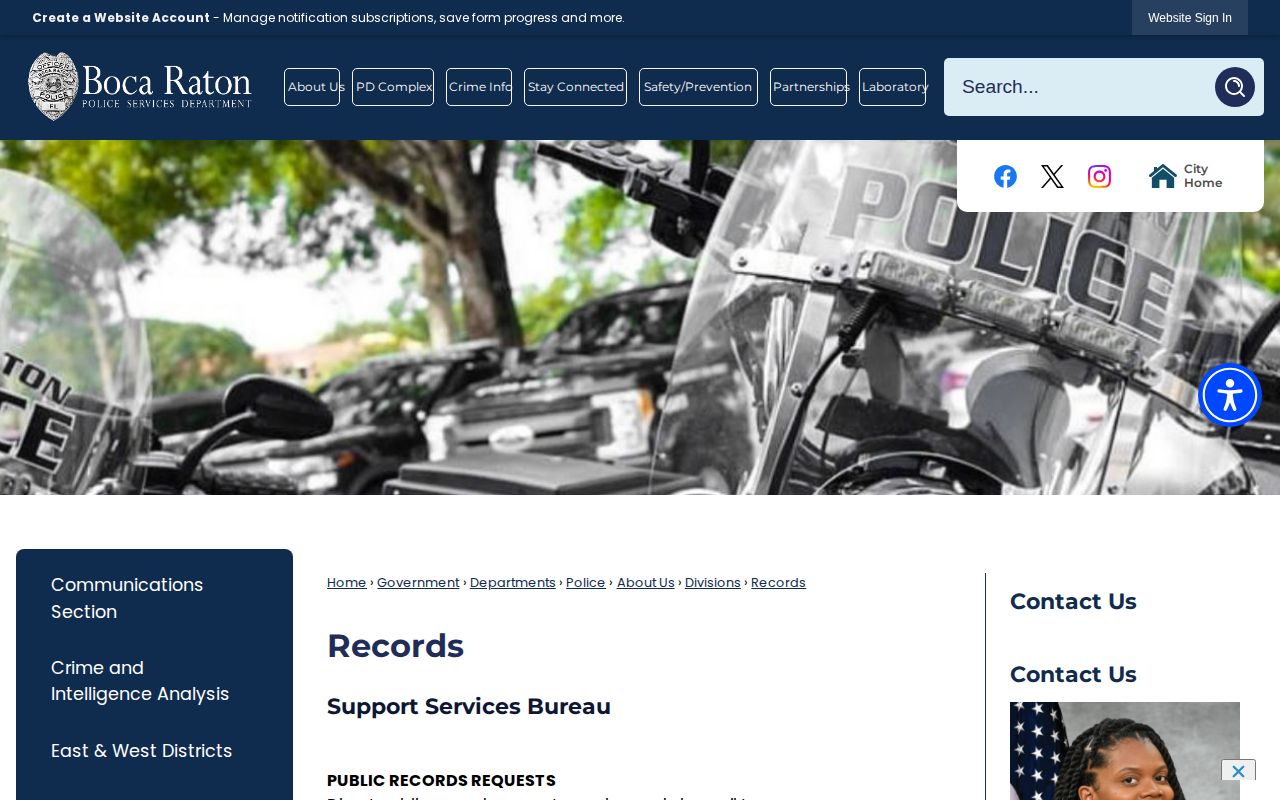 Boca Raton Police arrest records request page