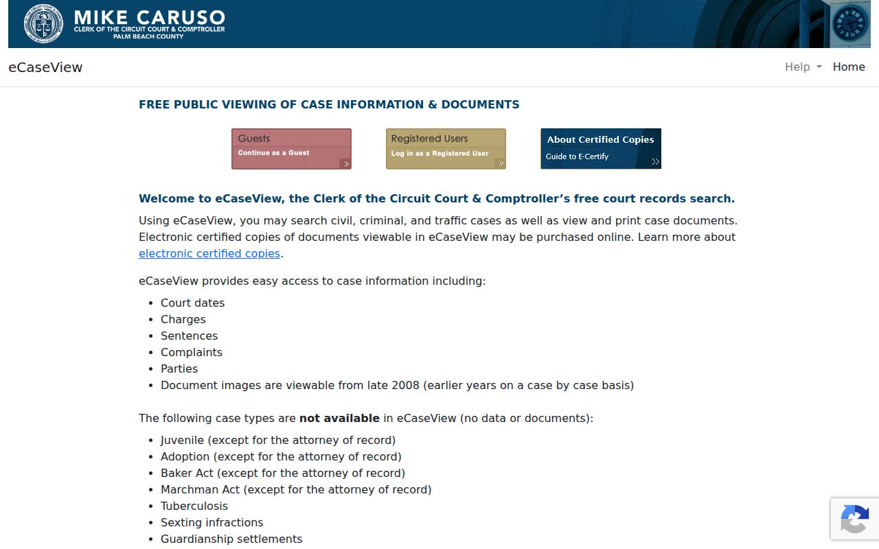 Palm Beach County court disposition and booking number search in eCaseView