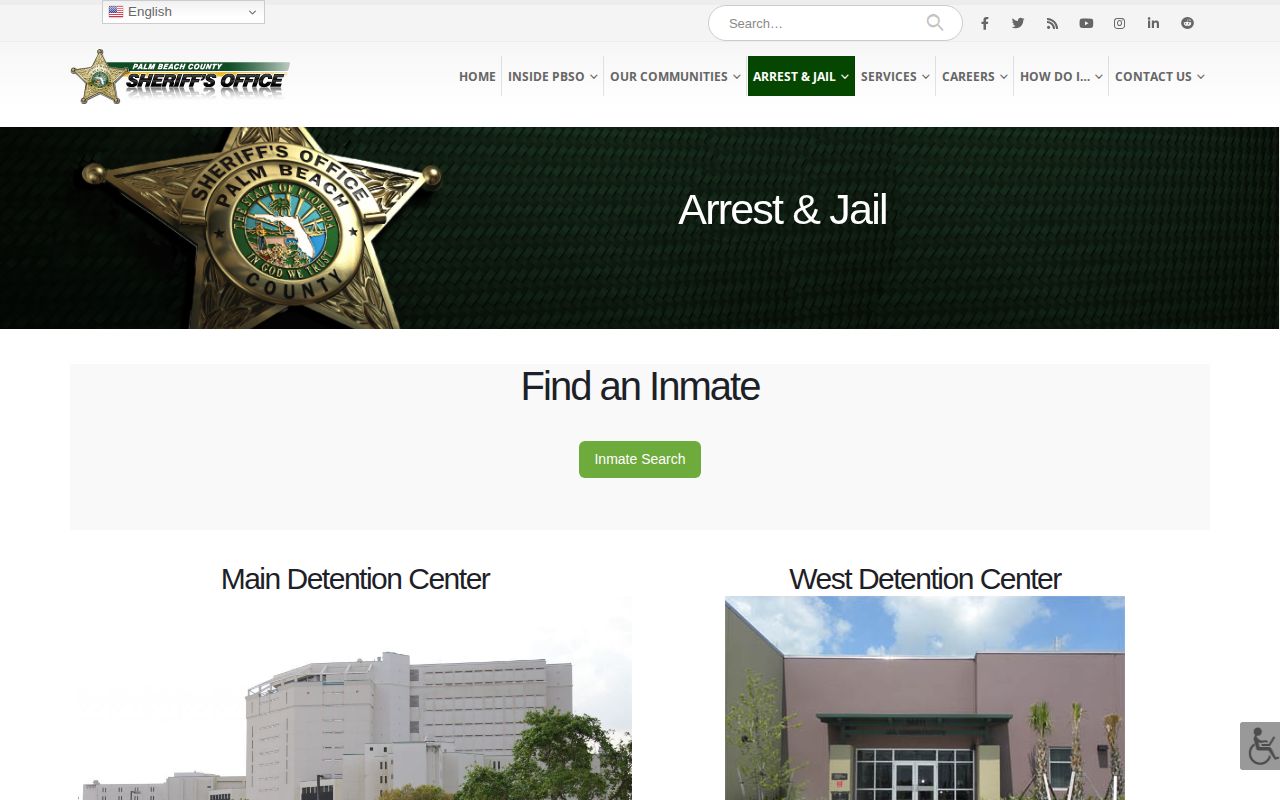 Palm Beach County busted mugshot and arrest search menu from PBSO